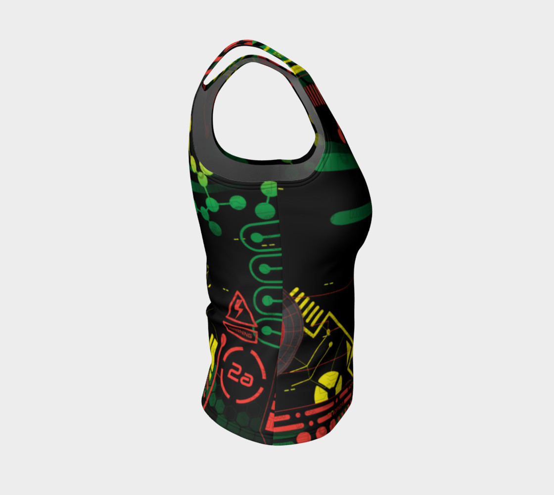 Aperçu de Futuristic Sci-Fi Techno Red Green Yellow Fitted Tank Top #4