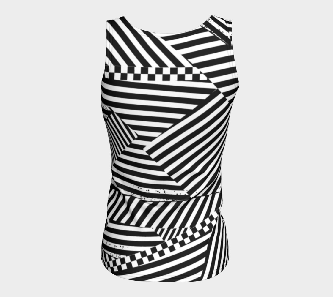 Aperçu de Black White Stripes Checkerboard Patchwork Fitted Tank Top #6