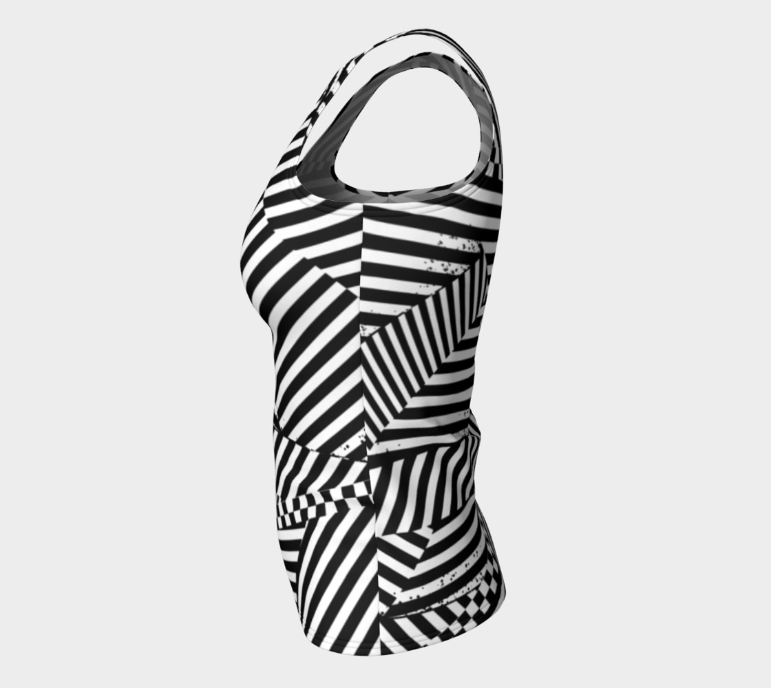 Aperçu de Black White Stripes Checkerboard Patchwork Fitted Tank Top #7