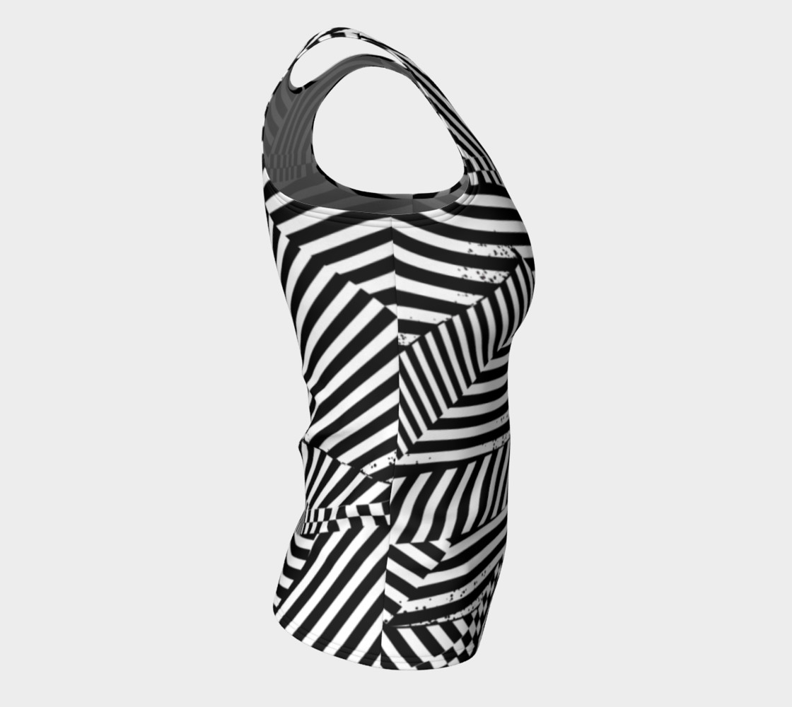Aperçu de Black White Stripes Checkerboard Patchwork Fitted Tank Top #8