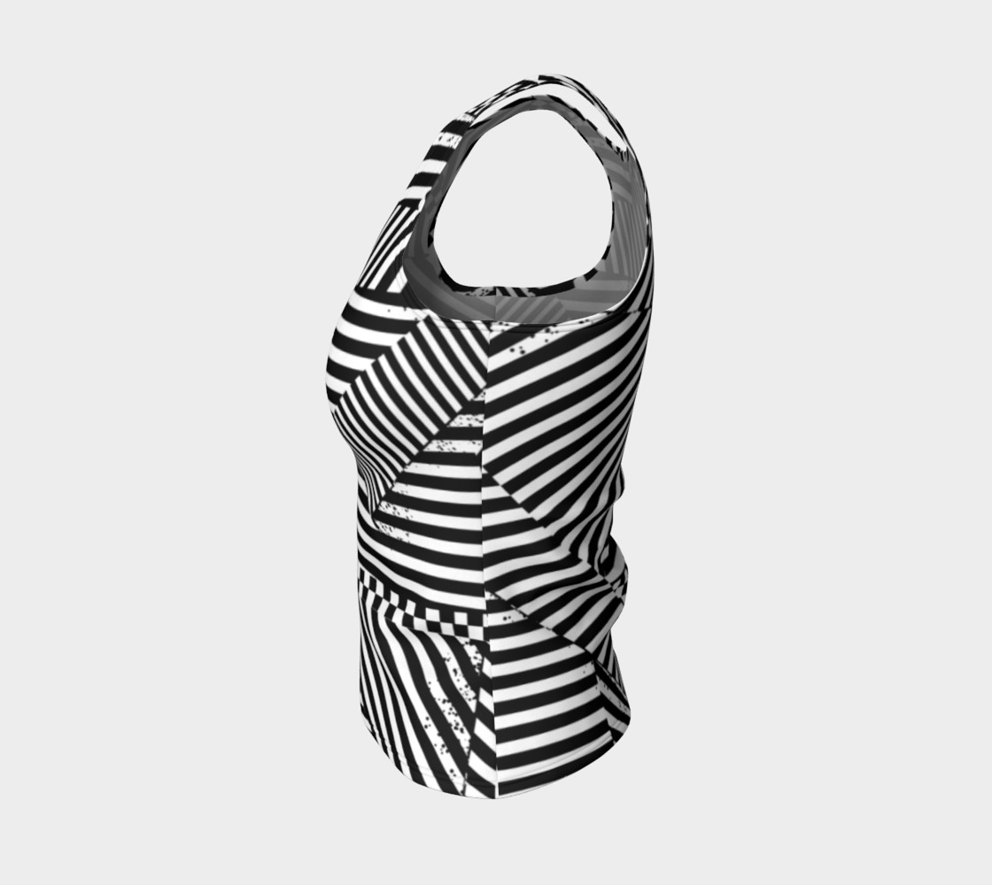 Aperçu de Black White Stripes Checkerboard Patchwork Fitted Tank Top #3