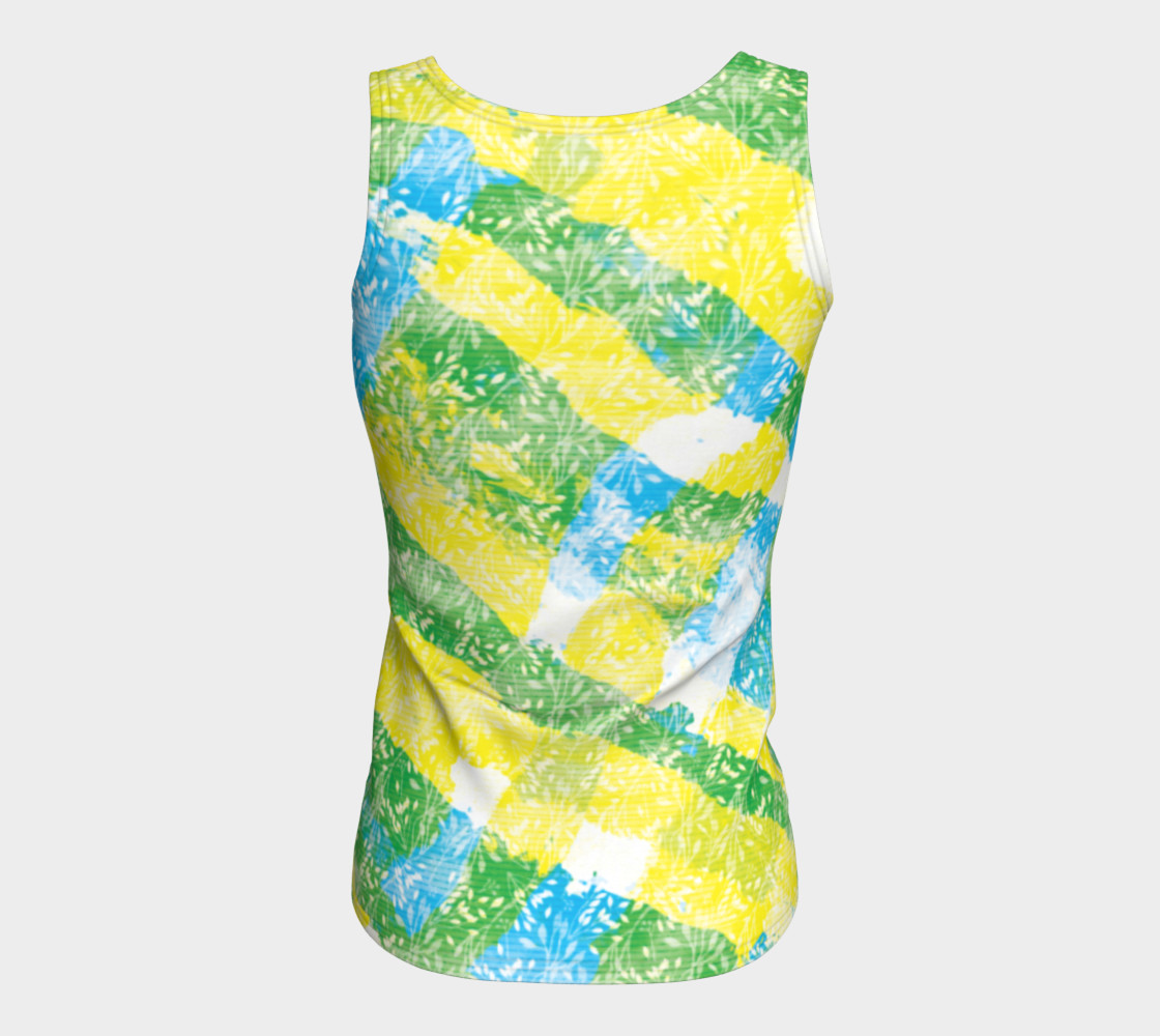 Aperçu de Yellow Blue Green White Paint Stripes Floral Fitted Tank Top #6