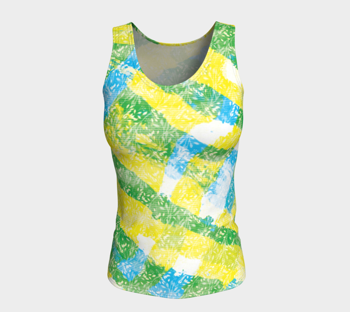 Aperçu de Yellow Blue Green White Paint Stripes Floral Fitted Tank Top #5