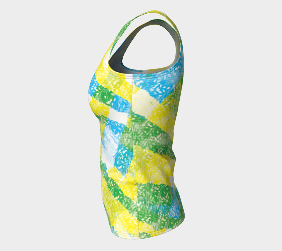 Aperçu de Yellow Blue Green White Paint Stripes Floral Fitted Tank Top #7