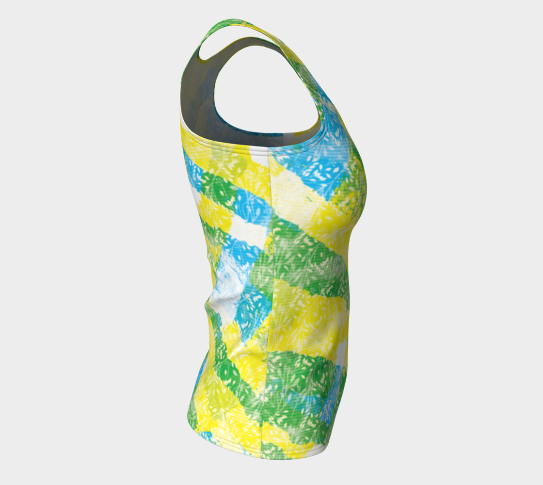 Aperçu de Yellow Blue Green White Paint Stripes Floral Fitted Tank Top #8