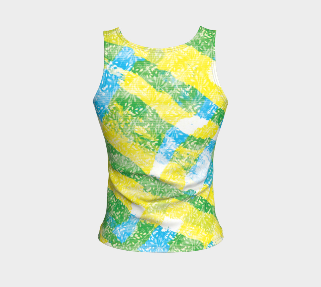 Aperçu de Yellow Blue Green White Paint Stripes Floral Fitted Tank Top #2