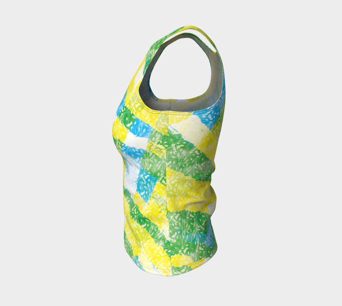 Aperçu de Yellow Blue Green White Paint Stripes Floral Fitted Tank Top #3