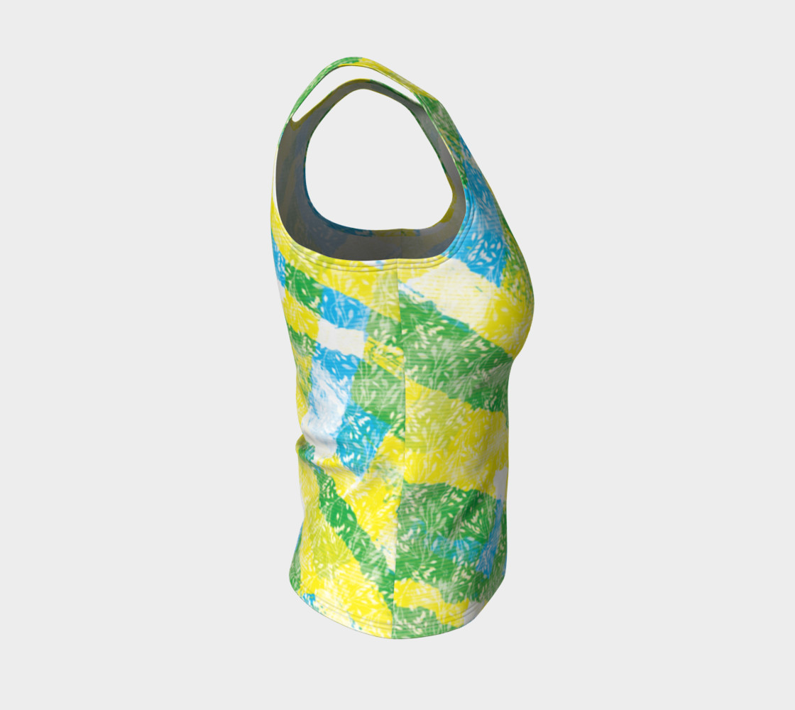 Aperçu de Yellow Blue Green White Paint Stripes Floral Fitted Tank Top #4