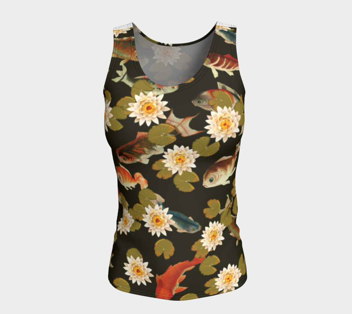 Koi & Lily Pads in Dark Water - Fitted Tank Top preview #5