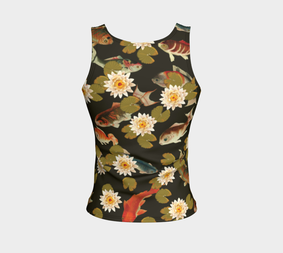 Koi & Lily Pads in Dark Water - Fitted Tank Top preview #2