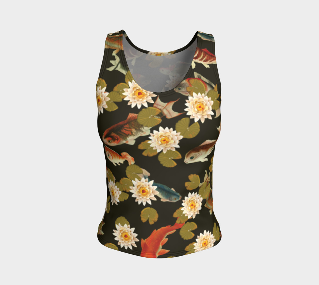Koi & Lily Pads in Dark Water - Fitted Tank Top preview #1