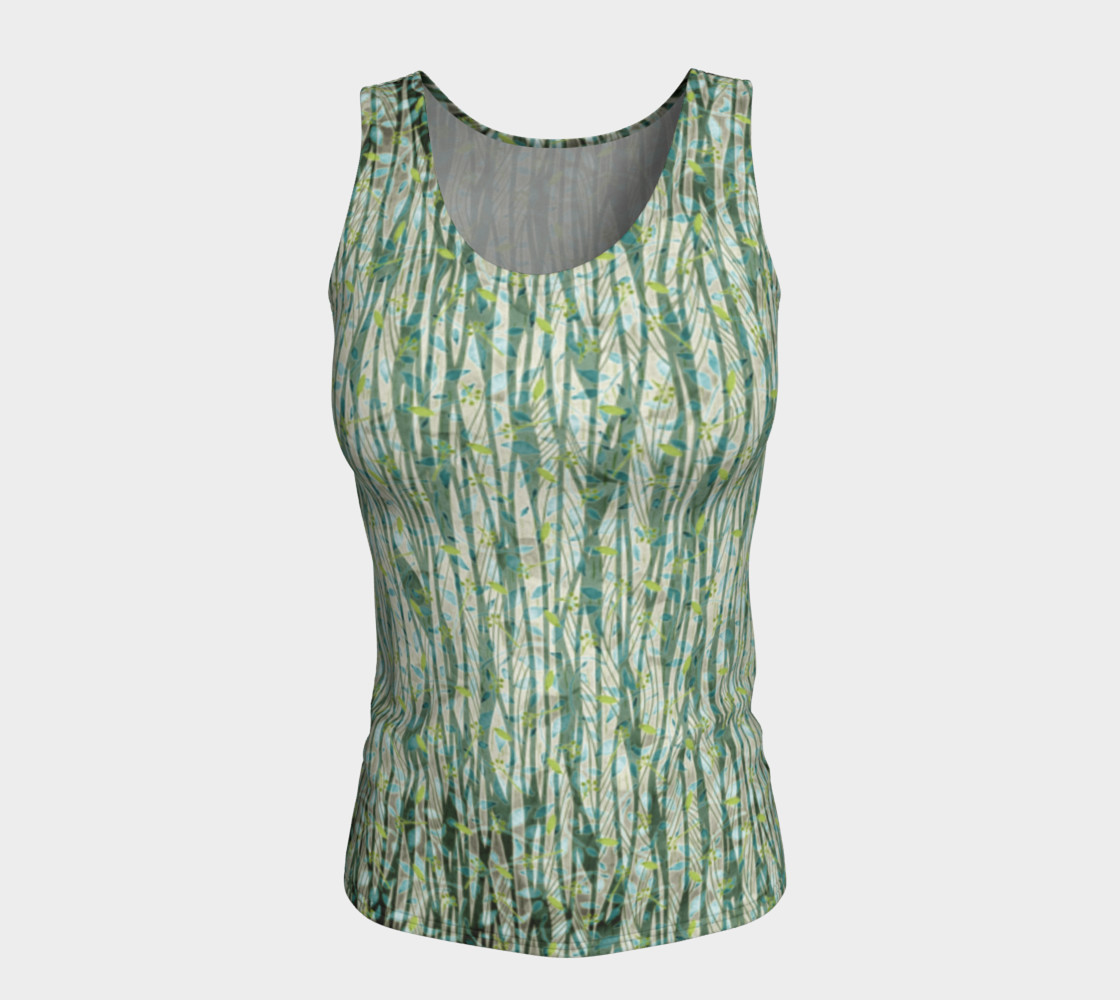 Blue Green Black Nature Floral Fitted Tank Top preview #5