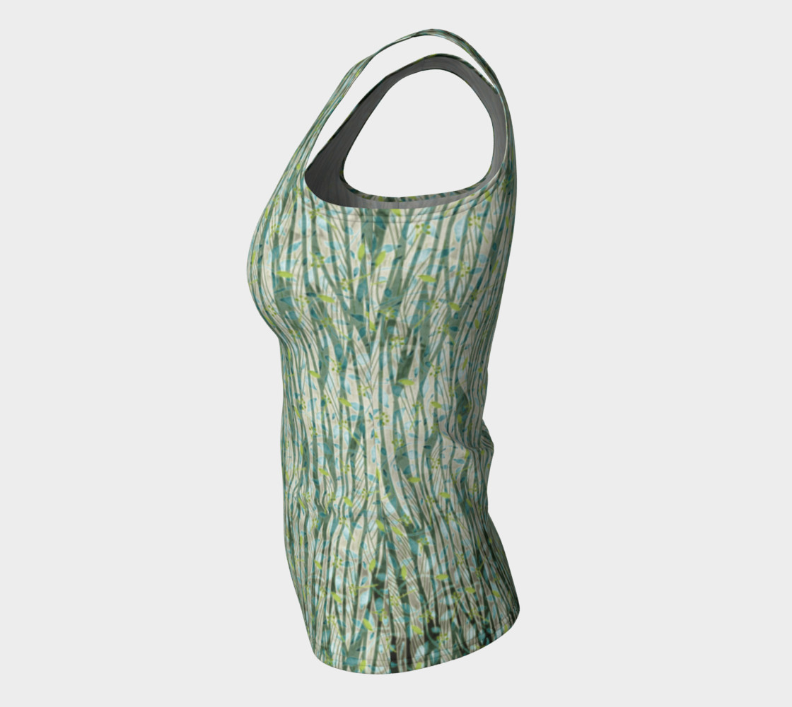 Blue Green Black Nature Floral Fitted Tank Top preview #7