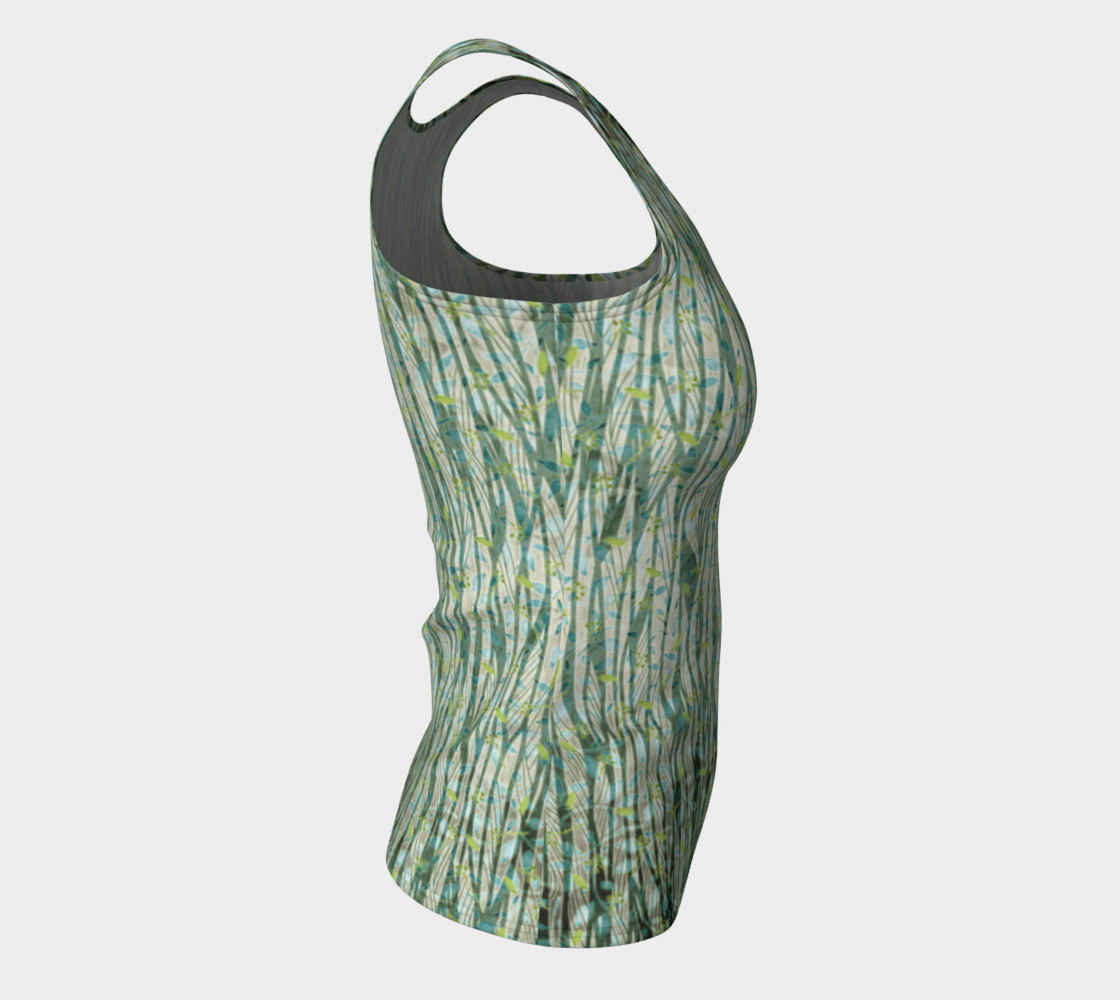 Blue Green Black Nature Floral Fitted Tank Top preview #8