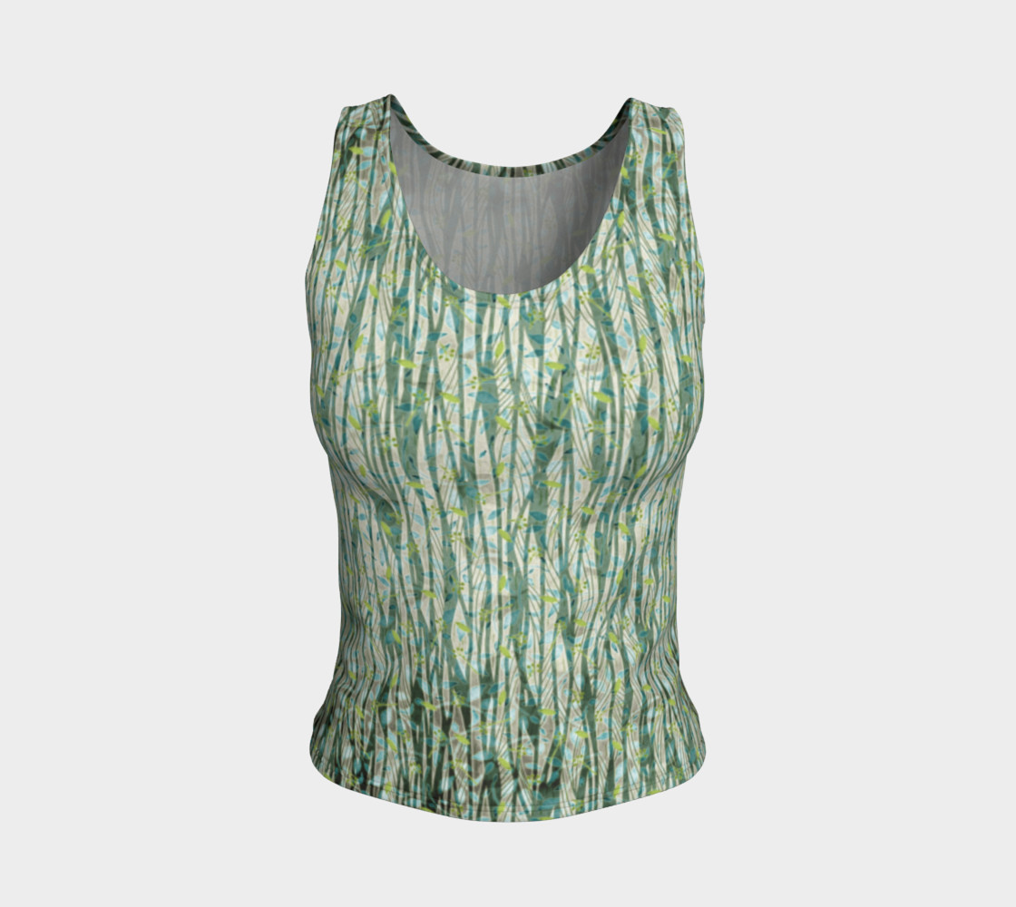 Blue Green Black Nature Floral Fitted Tank Top preview #1
