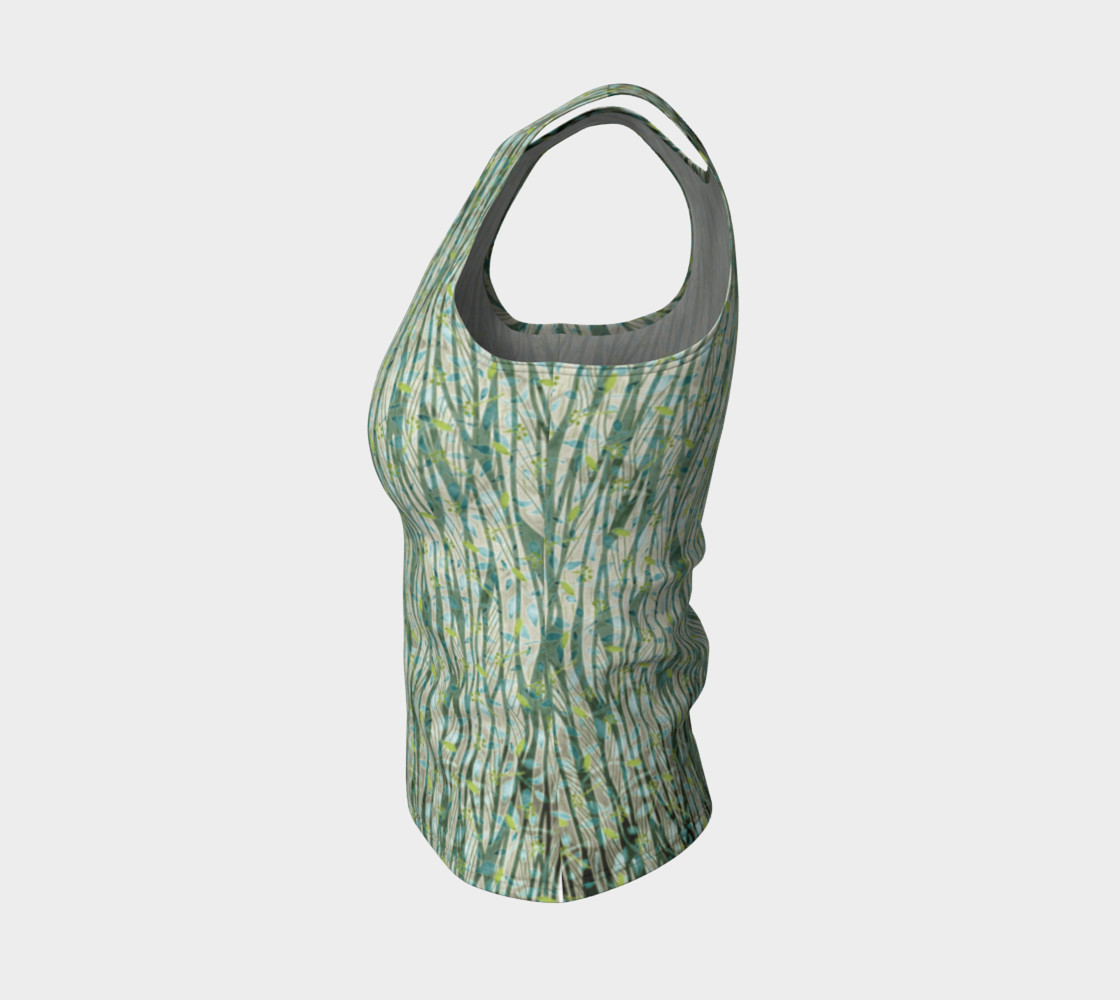 Blue Green Black Nature Floral Fitted Tank Top preview #3