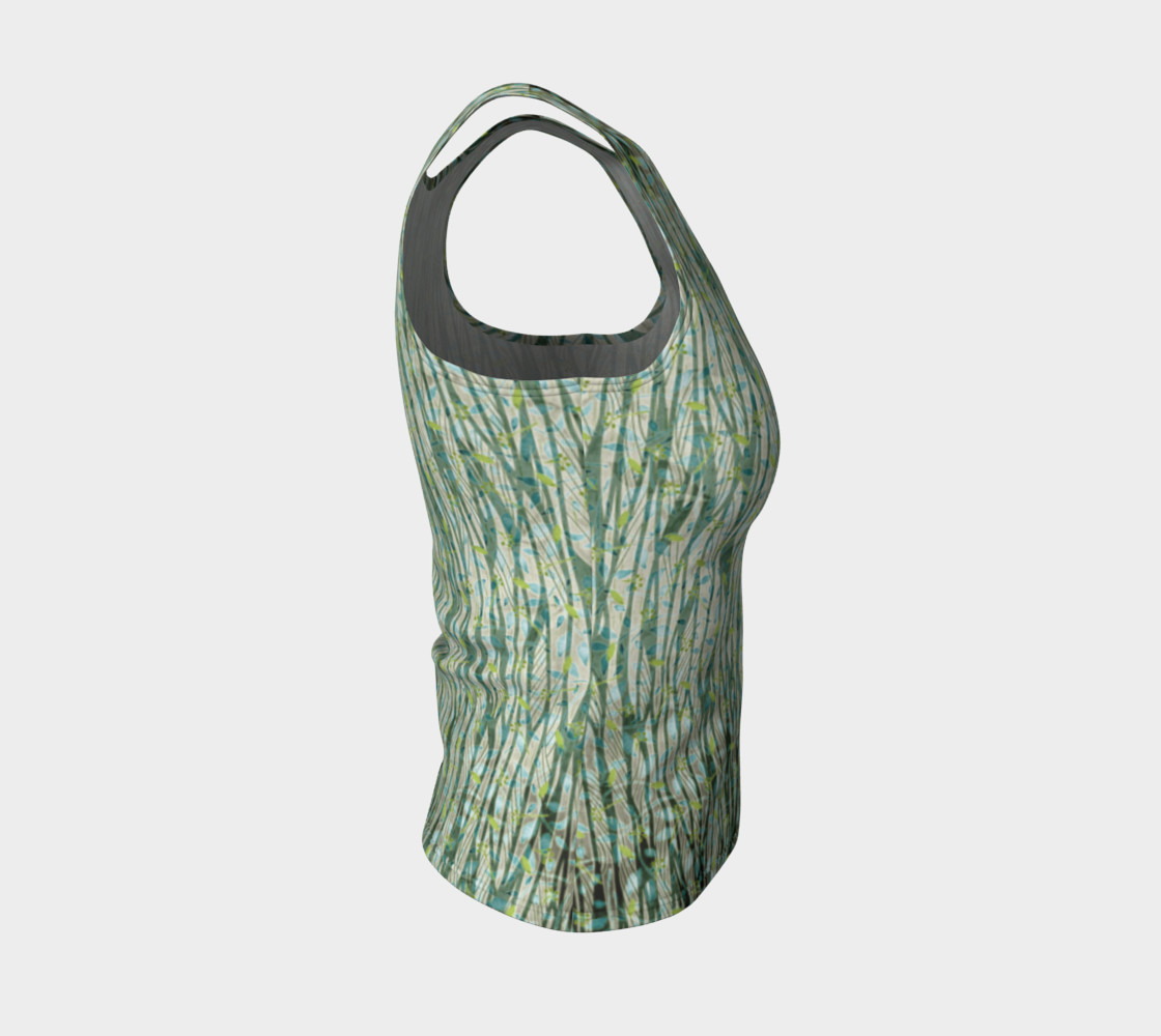Blue Green Black Nature Floral Fitted Tank Top preview #4