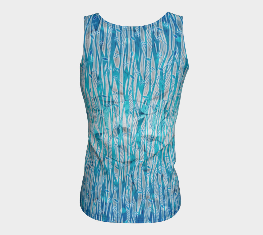 Blue Turquoise Silver Leafy Floral Fitted Tank Top preview #6