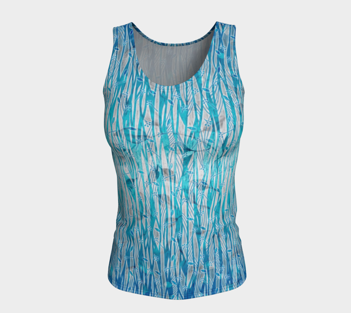 Blue Turquoise Silver Leafy Floral Fitted Tank Top preview #5
