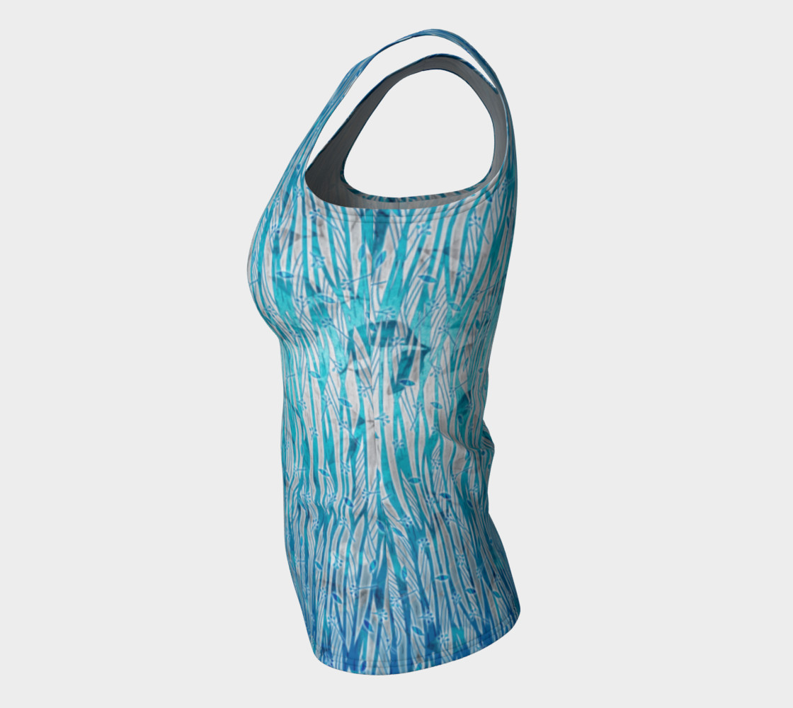 Blue Turquoise Silver Leafy Floral Fitted Tank Top preview #7