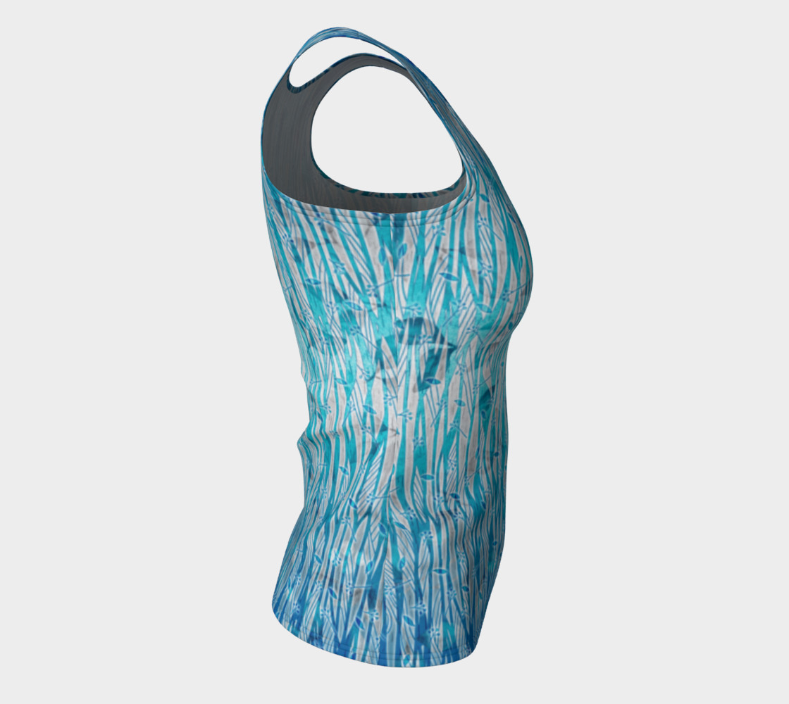 Blue Turquoise Silver Leafy Floral Fitted Tank Top preview #8
