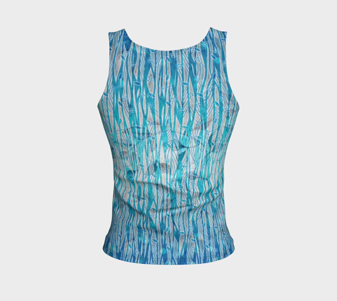 Blue Turquoise Silver Leafy Floral Fitted Tank Top preview #2