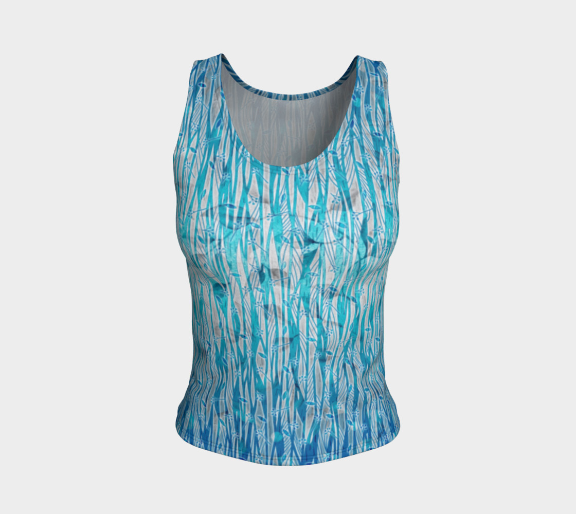 Blue Turquoise Silver Leafy Floral Fitted Tank Top preview #1