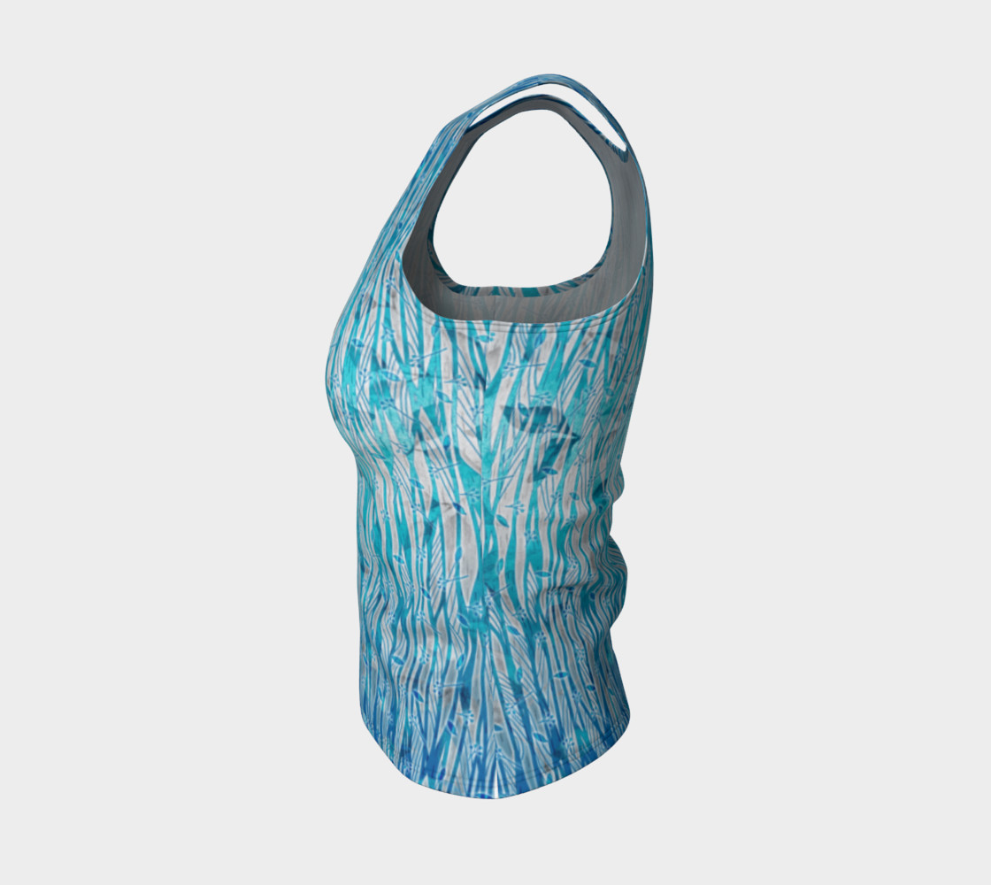 Blue Turquoise Silver Leafy Floral Fitted Tank Top preview #3