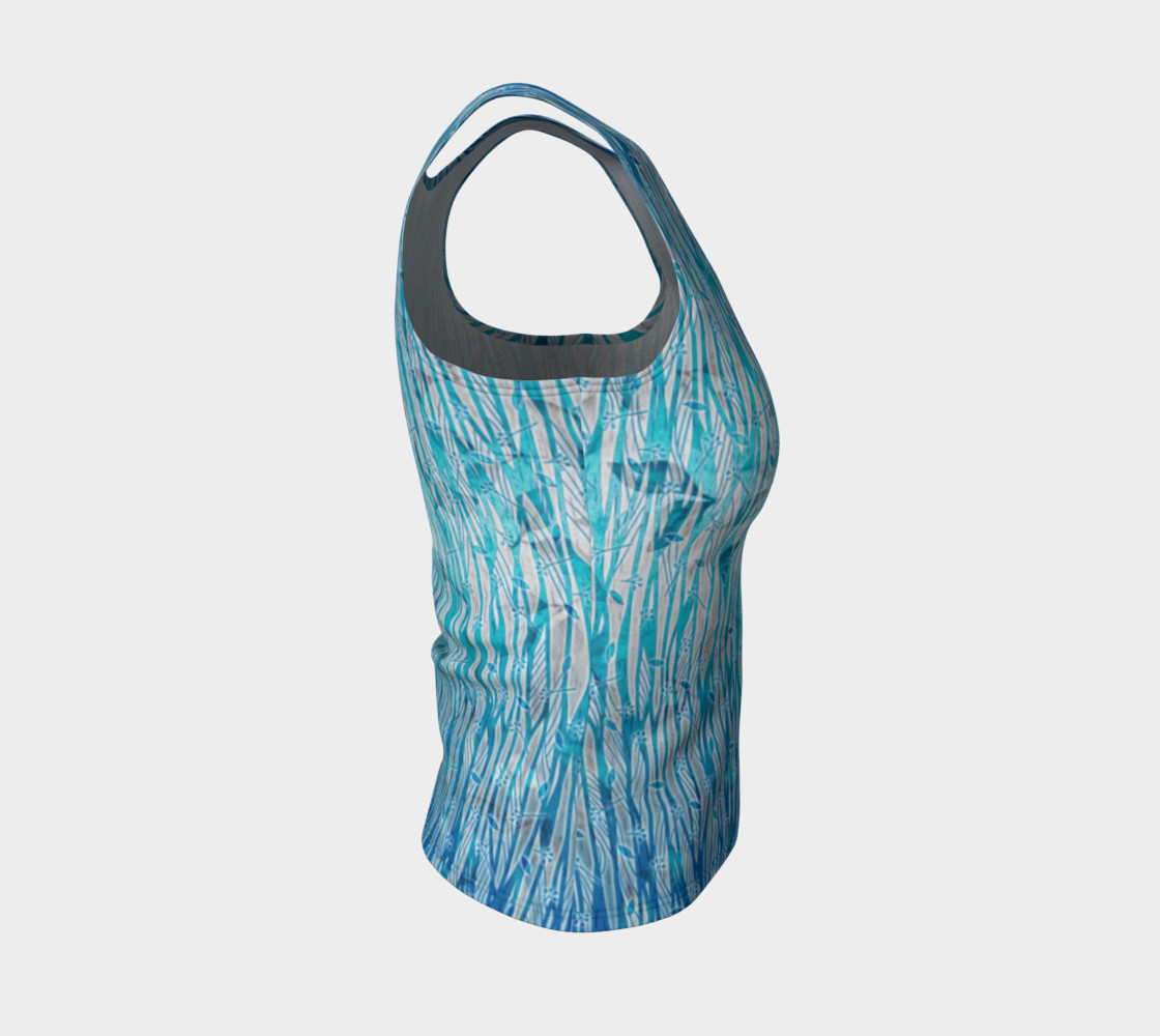 Blue Turquoise Silver Leafy Floral Fitted Tank Top preview #4