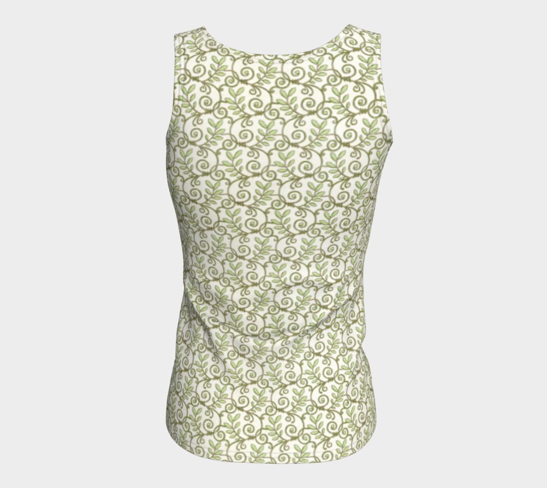 Green Cream Leafy Lace Floral Fitted Tank Top preview #6