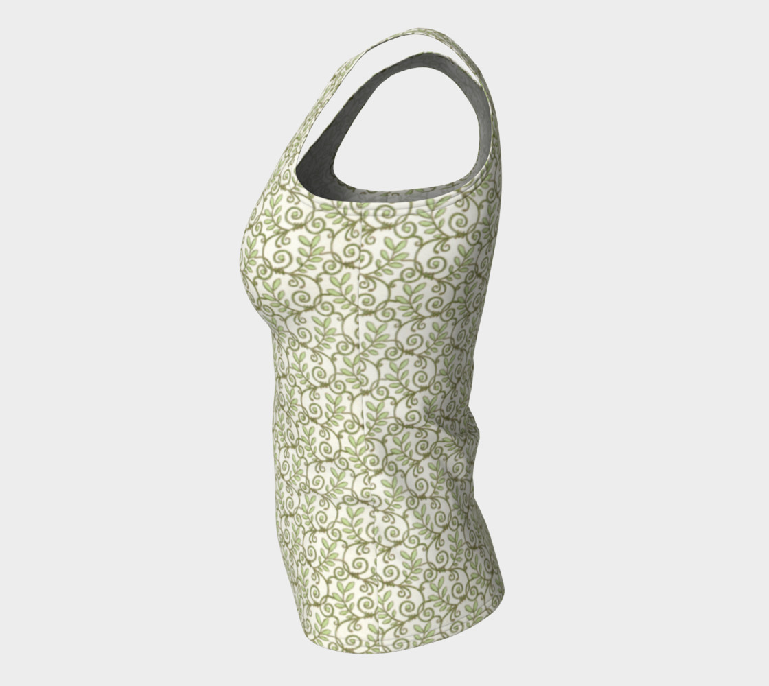 Green Cream Leafy Lace Floral Fitted Tank Top preview #7