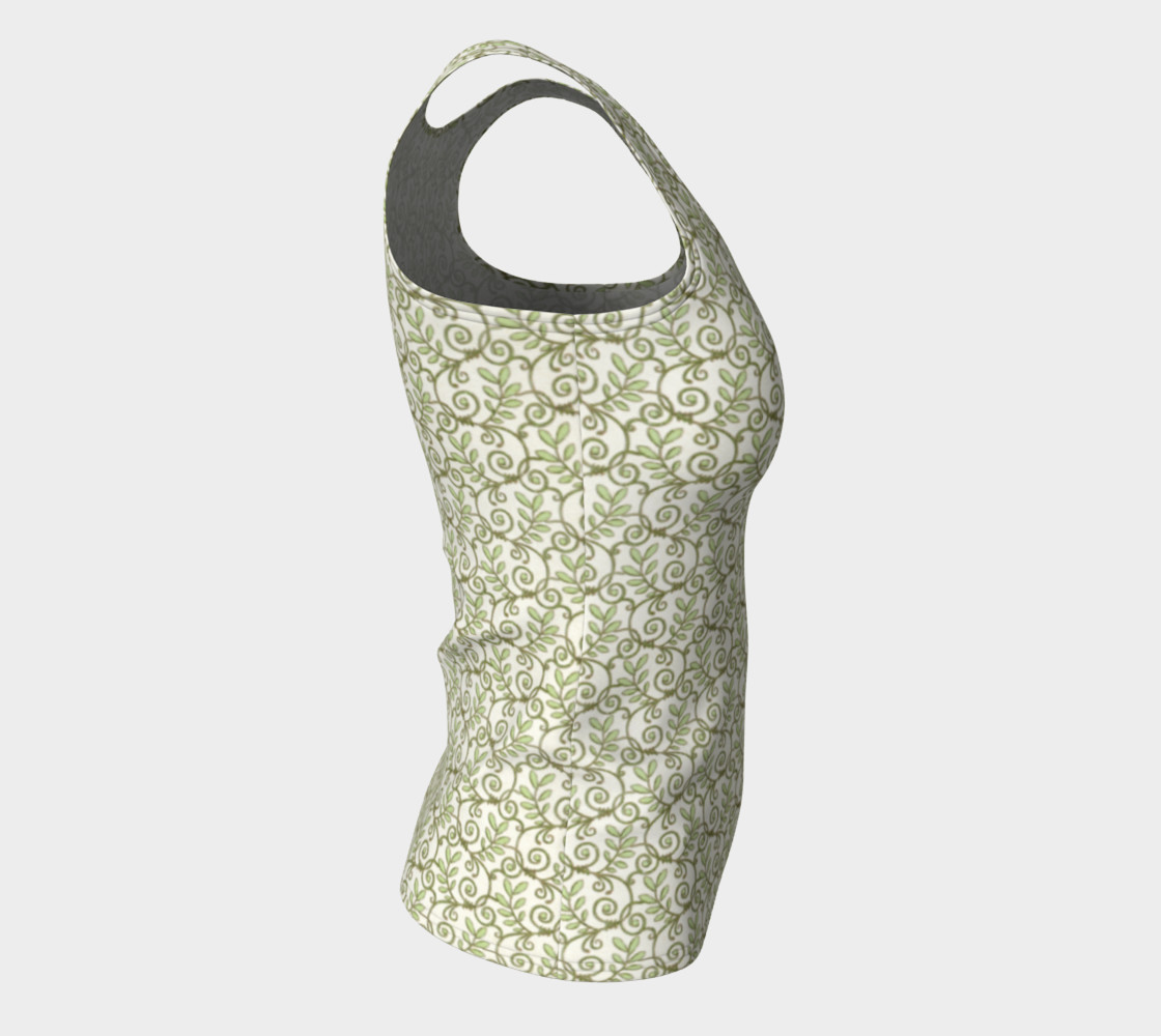 Green Cream Leafy Lace Floral Fitted Tank Top preview #8