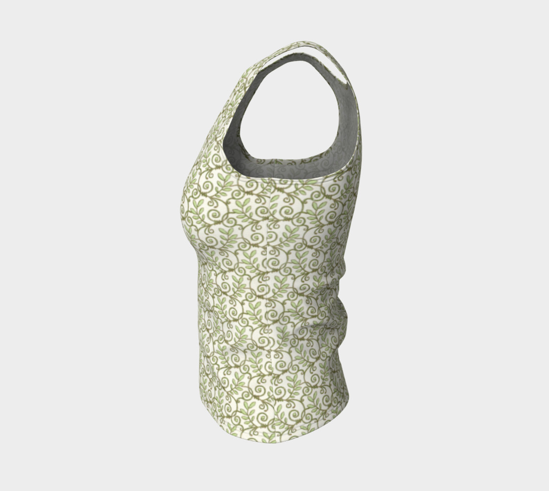 Green Cream Leafy Lace Floral Fitted Tank Top preview #3