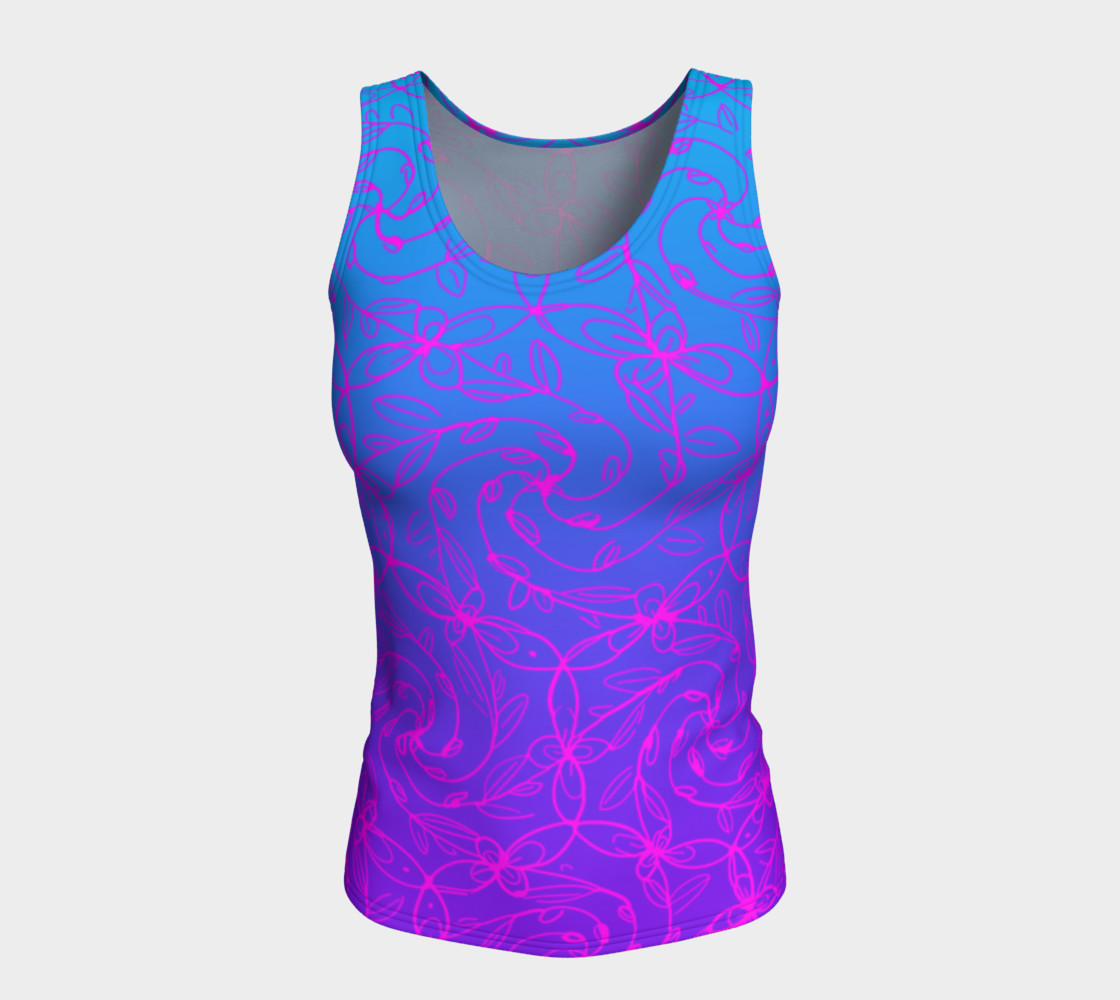 Aperçu de Magenta Blue Ombre, Psychedelic Spiral Vines, Yoga Raver Festival Tank Top #5