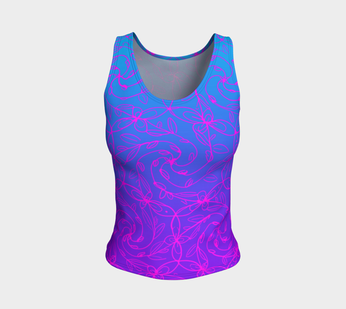 Aperçu de Magenta Blue Ombre, Psychedelic Spiral Vines, Yoga Raver Festival Tank Top #1