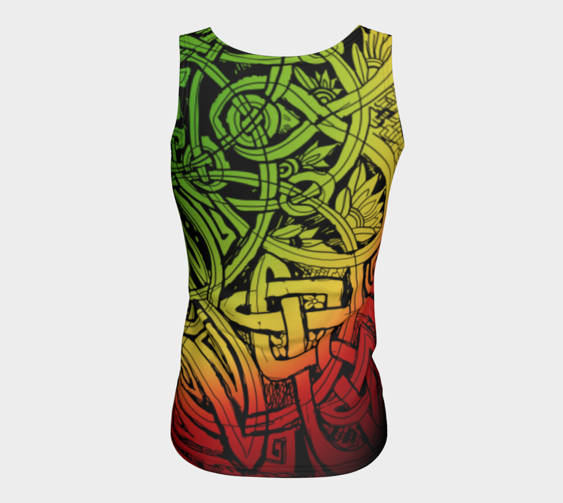 Aperçu de Celtic Rasta Sketch Ombre Fitted Tank Top #6