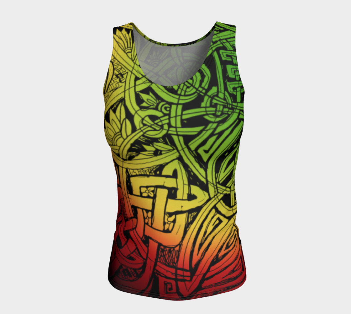 Aperçu de Celtic Rasta Sketch Ombre Fitted Tank Top #5