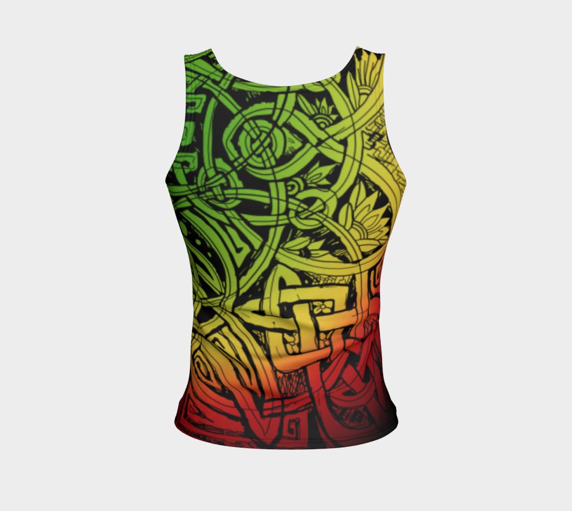 Aperçu de Celtic Rasta Sketch Ombre Fitted Tank Top #2