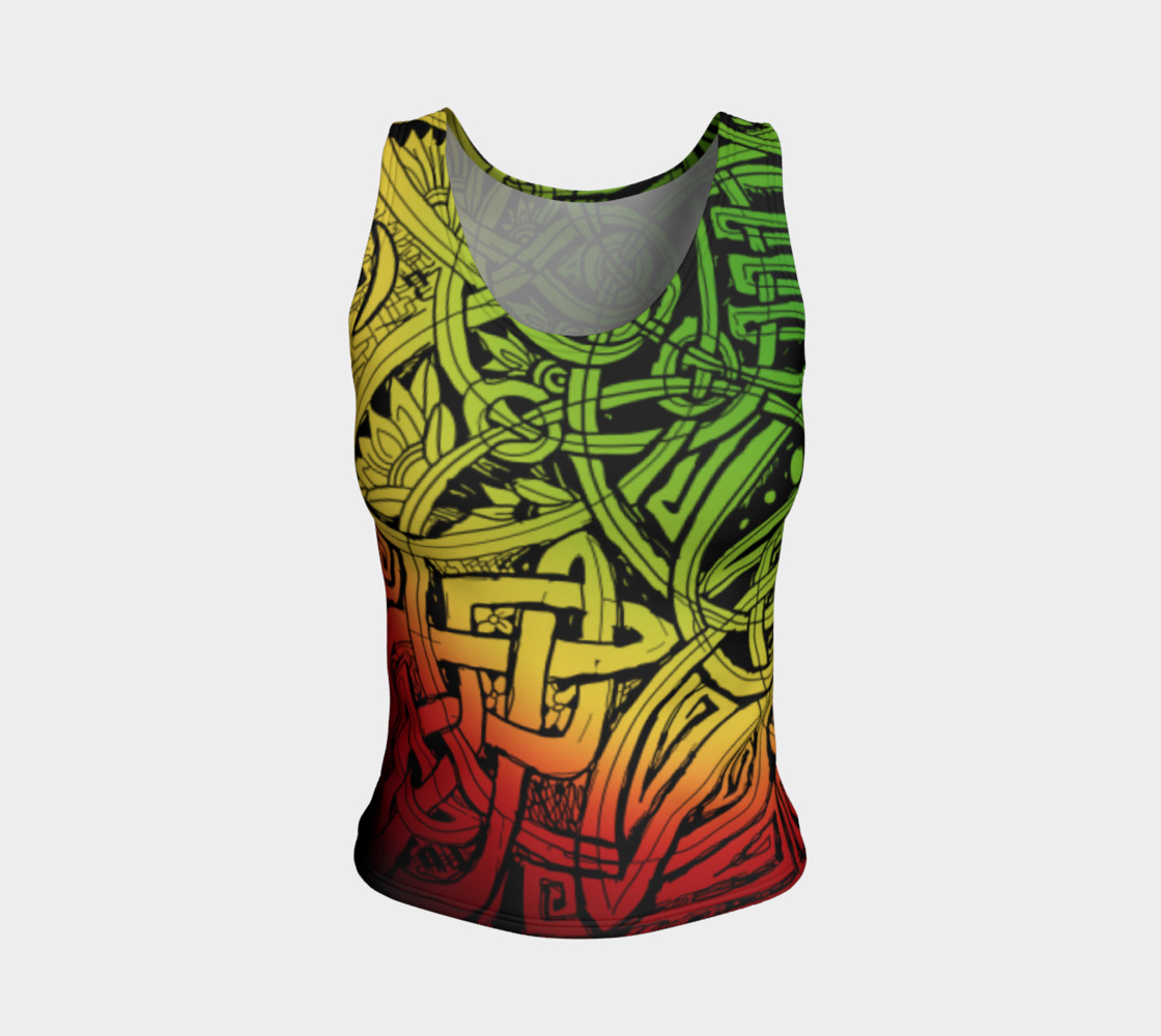 Aperçu de Celtic Rasta Sketch Ombre Fitted Tank Top #1