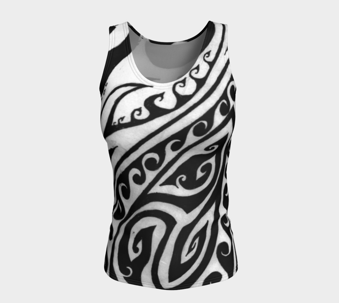 Shark Away! Black and White Stripe Spiral Fitted Tank Top preview #5