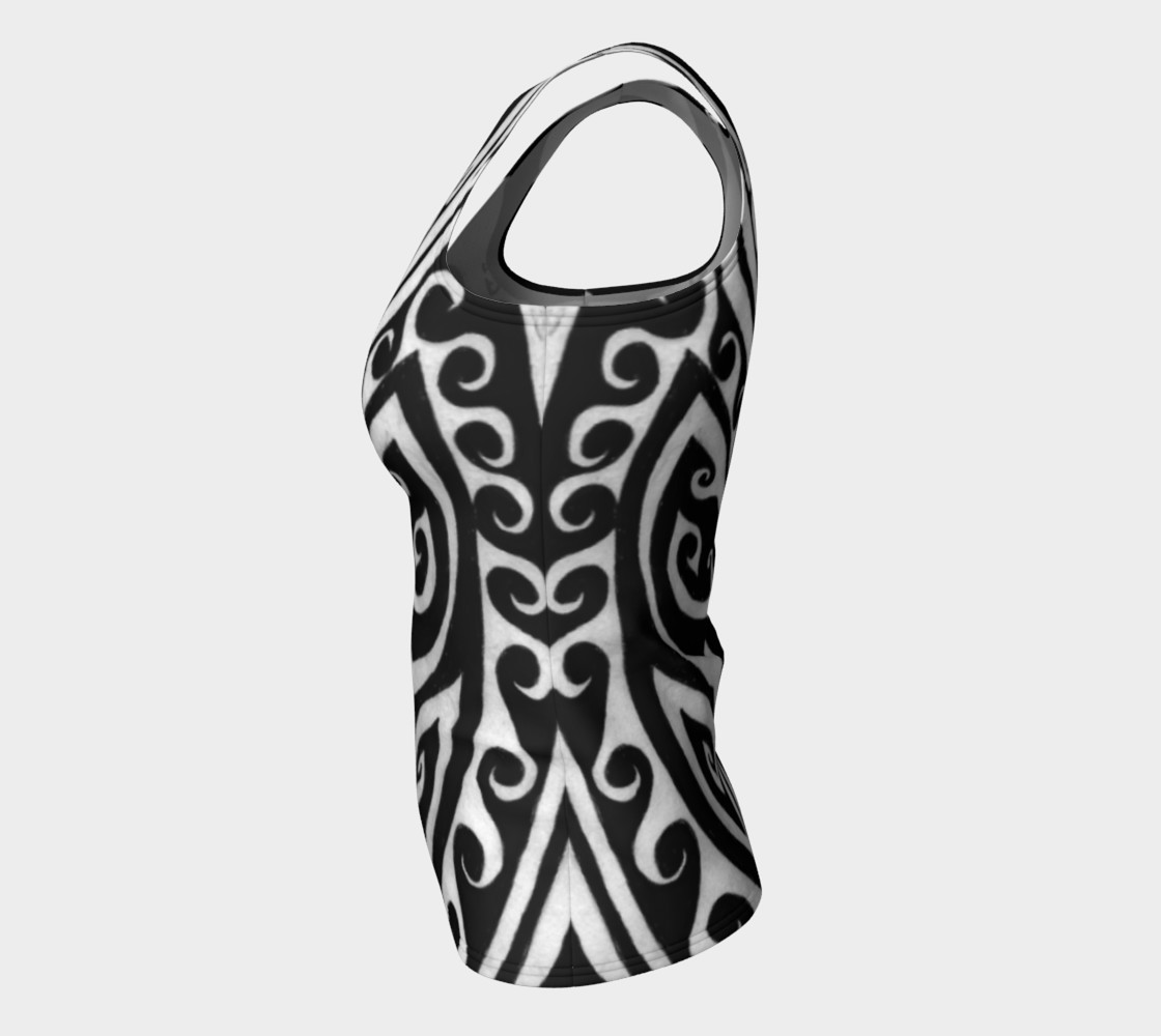 Shark Away! Black and White Stripe Spiral Fitted Tank Top preview #7