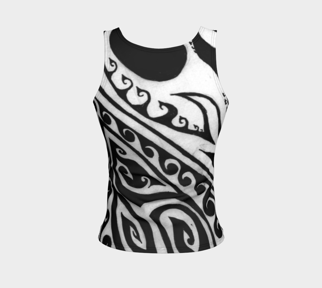 Shark Away! Black and White Stripe Spiral Fitted Tank Top preview #2