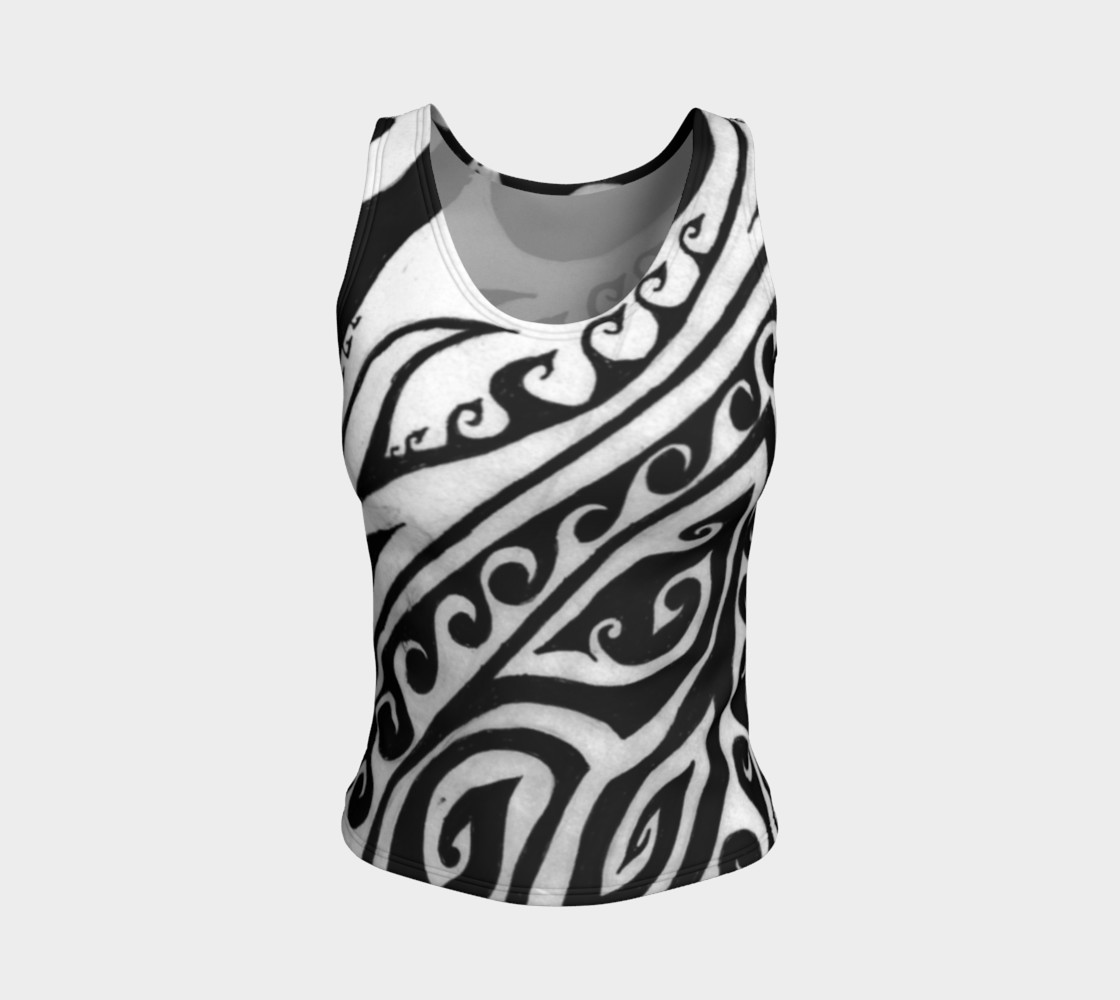 Shark Away! Black and White Stripe Spiral Fitted Tank Top preview #1