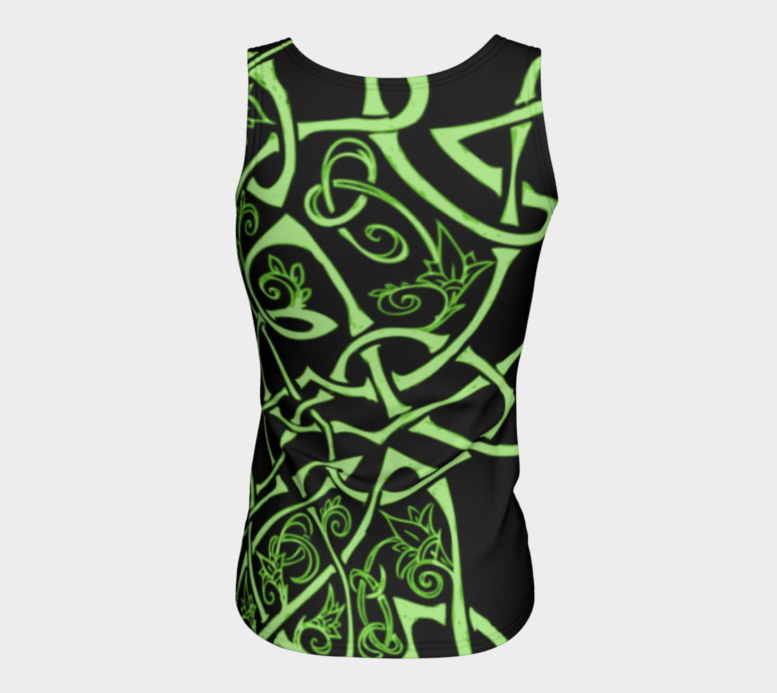 Aperçu de Wild Celtic Branches, Asymmetrical, Bright Green, Celtic Knot, Fitted Tank Top #6