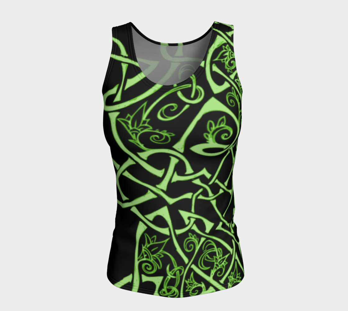 Aperçu de Wild Celtic Branches, Asymmetrical, Bright Green, Celtic Knot, Fitted Tank Top #5