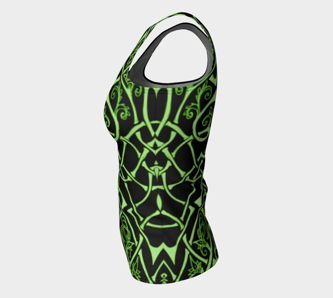 Aperçu de Wild Celtic Branches, Asymmetrical, Bright Green, Celtic Knot, Fitted Tank Top #7