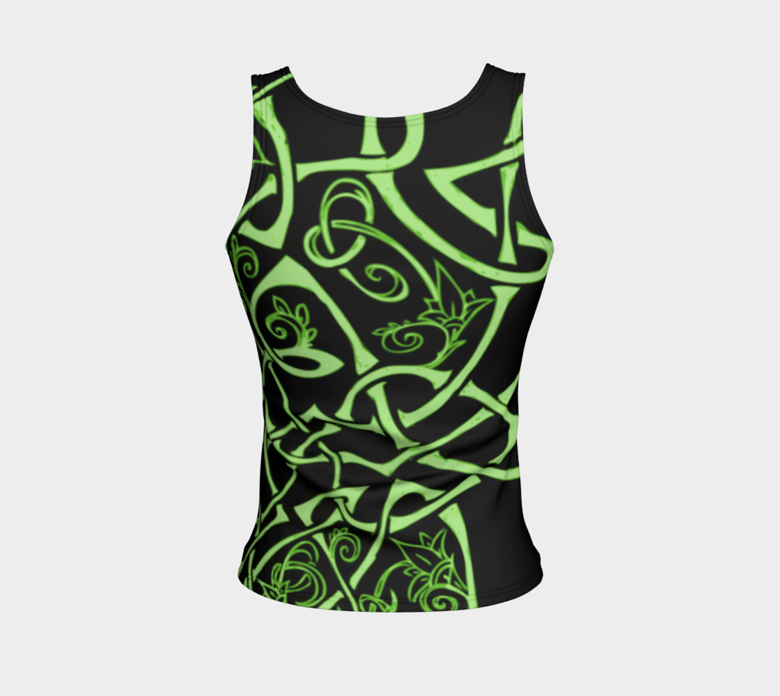 Aperçu de Wild Celtic Branches, Asymmetrical, Bright Green, Celtic Knot, Fitted Tank Top #2