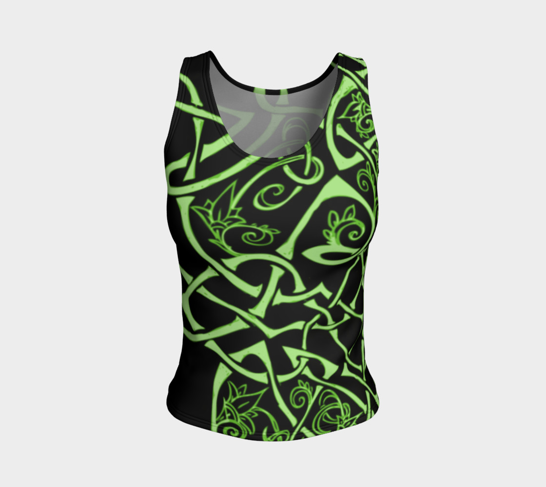 Aperçu de Wild Celtic Branches, Asymmetrical, Bright Green, Celtic Knot, Fitted Tank Top #1
