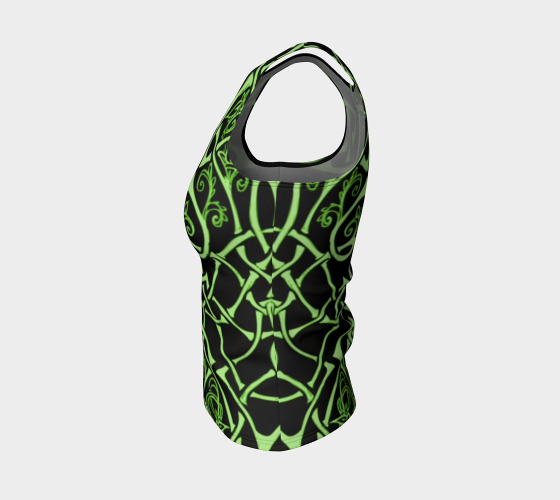 Aperçu de Wild Celtic Branches, Asymmetrical, Bright Green, Celtic Knot, Fitted Tank Top #3