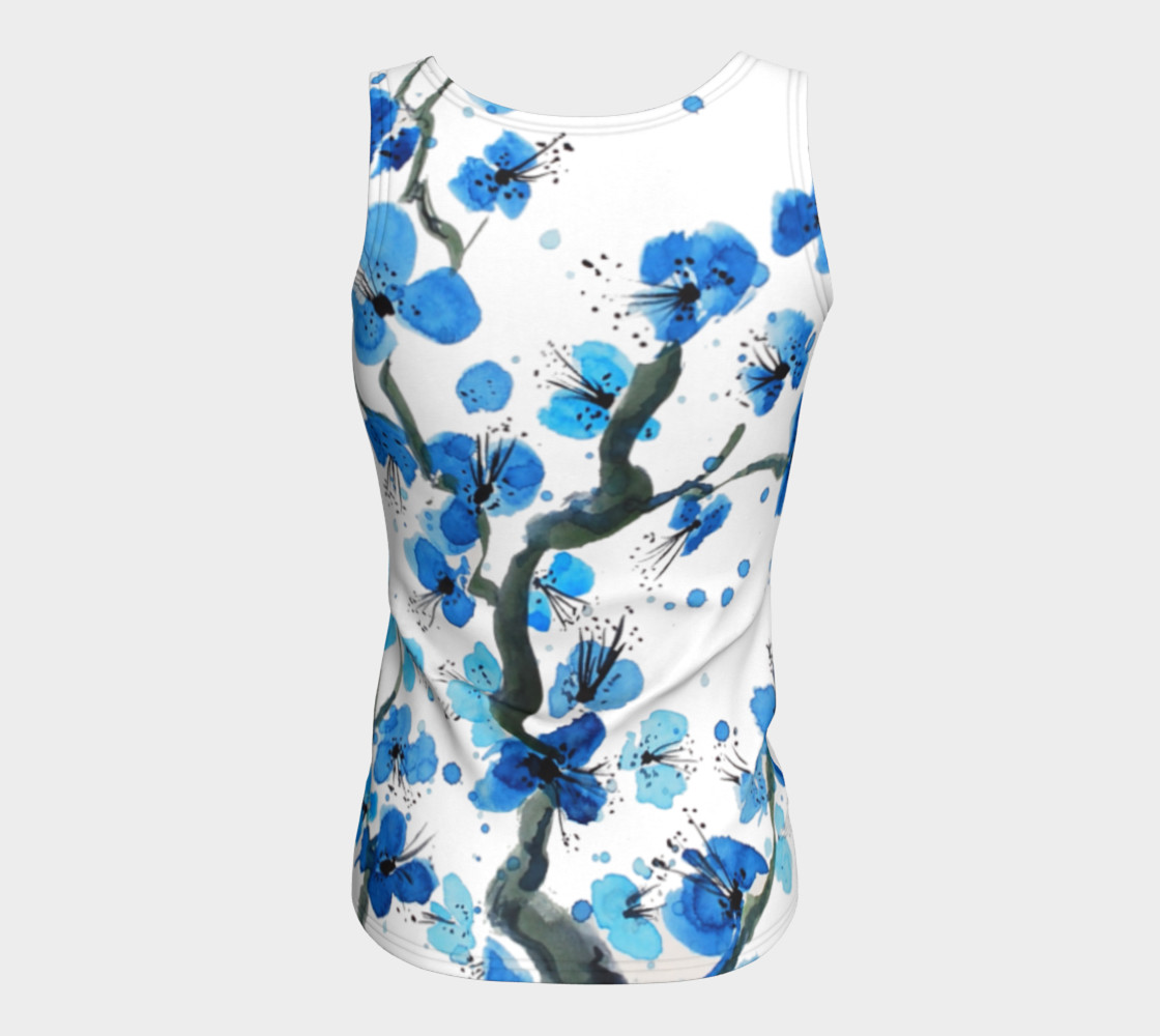 Blue Japanese Blossoms Fitted Tank Top preview #6
